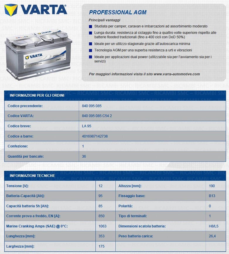 Varta Professional 95Ah AGM Batterie