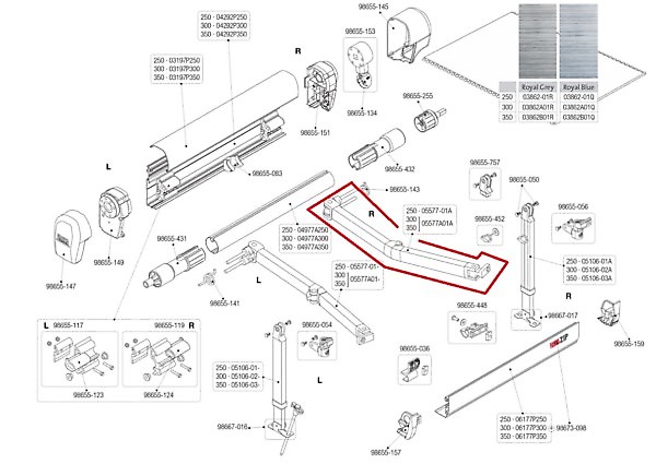 BRACCIO DESTRO PER VERANDA FIAMMA F45I 300-400 EXT 250