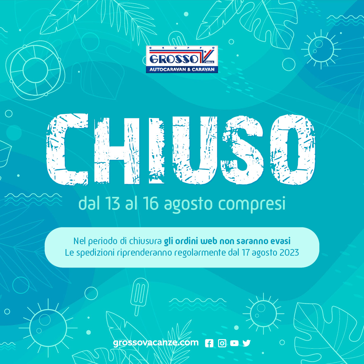 Chiusura per ferie dal 13 al 16 agosto