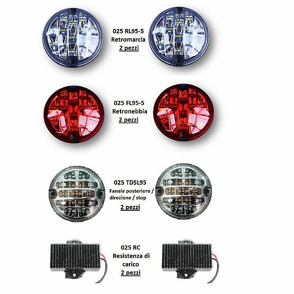 KIT 6 FANALI LED 95MM 12V+2 RES.CAR