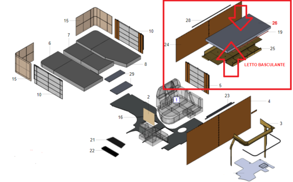 MATERASSO PER LETTO SALISCENDI BASCULANTE ANTERIORE